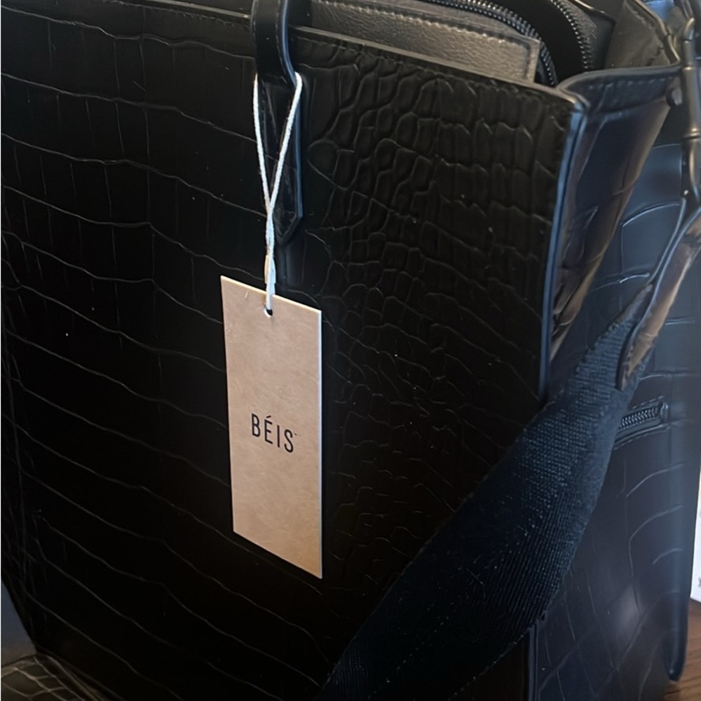 BEIS Black Croc-Embossed Work Tote